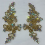 1 Yard Crystal Rhinestone Applique Embroidered on 100% Polyester, Approximately 12" x 5" Each Side