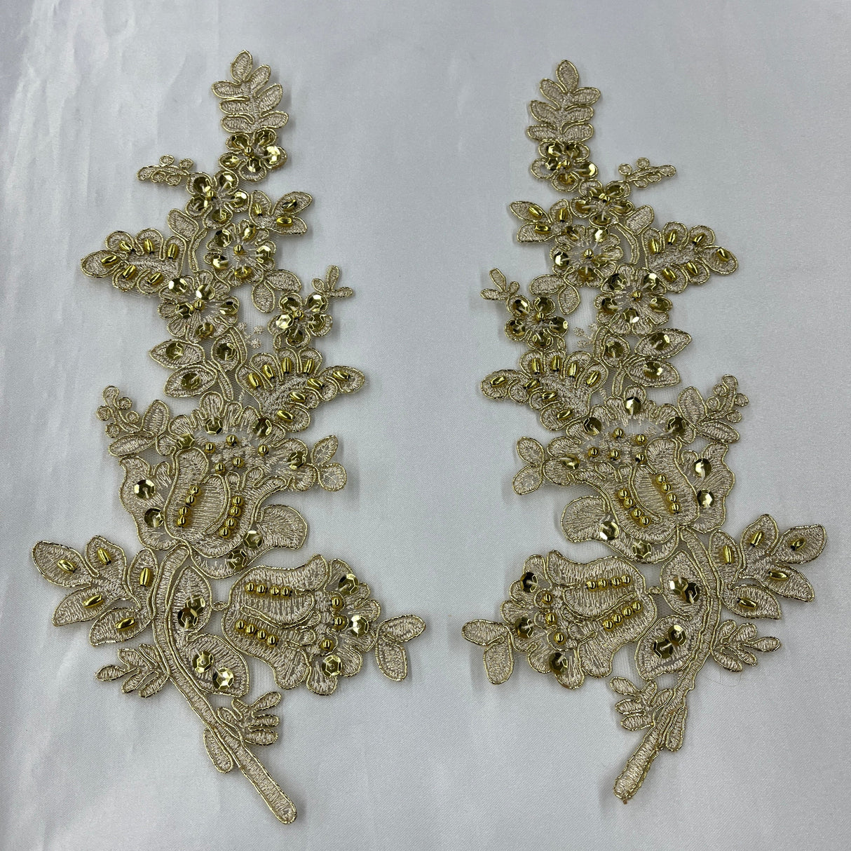 Beaded Corded Floral Lace Applique 100% Polyester Net Mesh