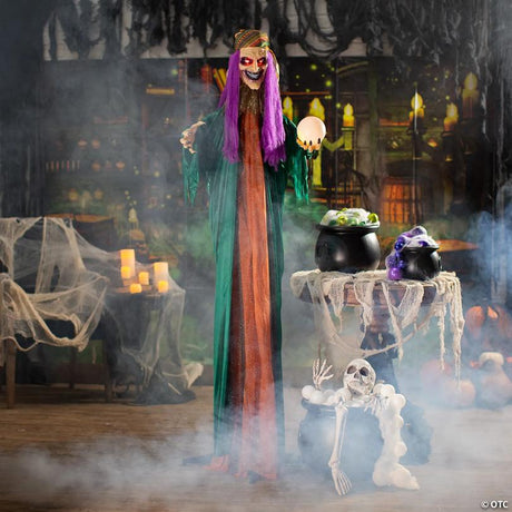 Fortune Teller Witch Halloween Decorating Kit with Accessories, featuring a classic spooky Halloween witch