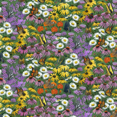 Quilting Cotton Butterfly Meadow Floral by Russ Duerksen