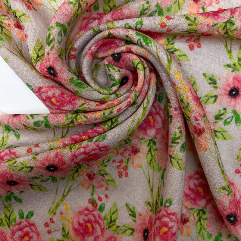Printed Floral Wool Fabric