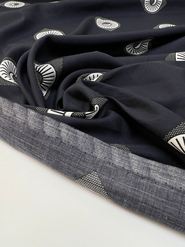 Viscose Staple Abstract Black White Print