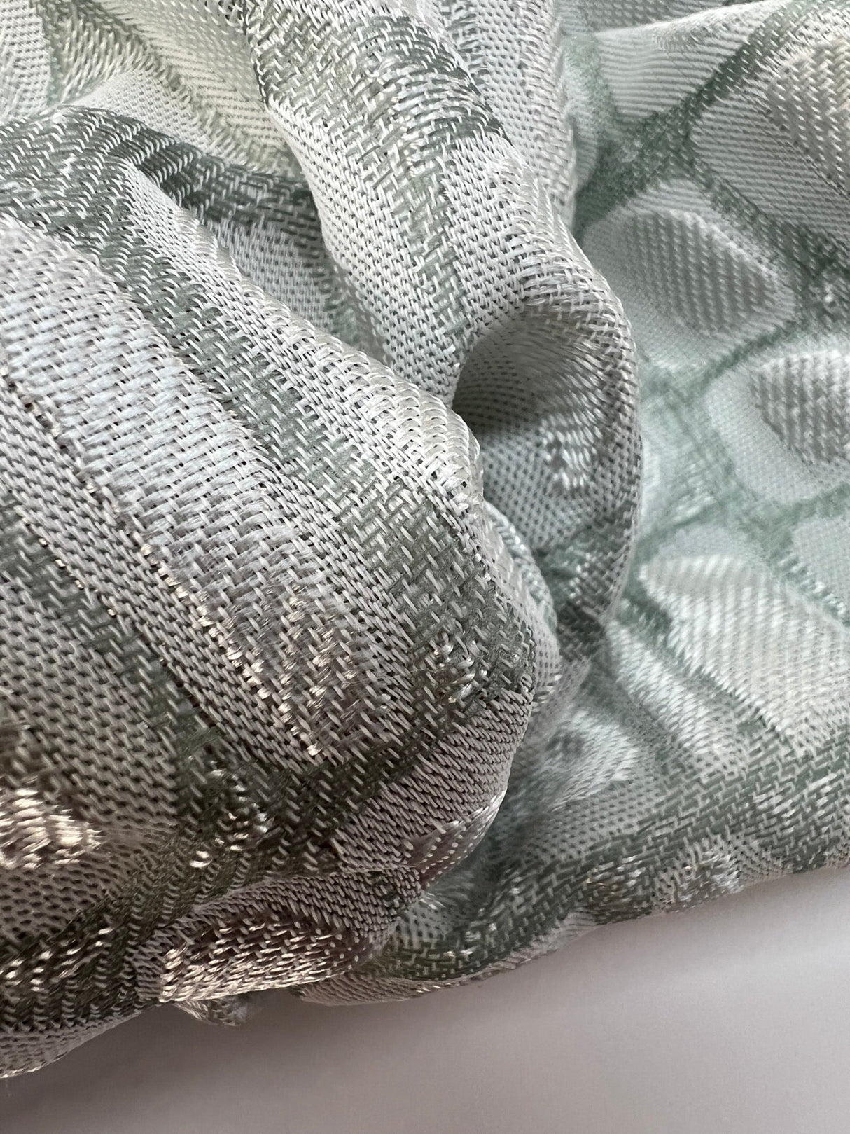 Acetate Polyester Jacquard Fabric Silver Green Abstract