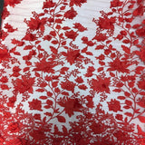 3D Embroidered Satin Floral Pearl Lace Fabric - 100 Percent Polyester Fabric, Floral Pearl Embroidery, 52" Width, 12" Panel (1 Yard)
