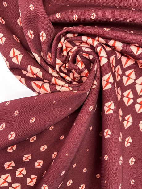 Virgin Wool Gabardine Printed Brown Pink