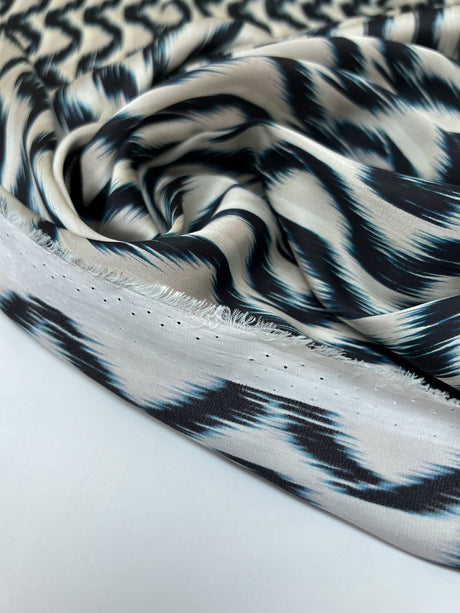 Polyester Sateen Printed Beige Blue