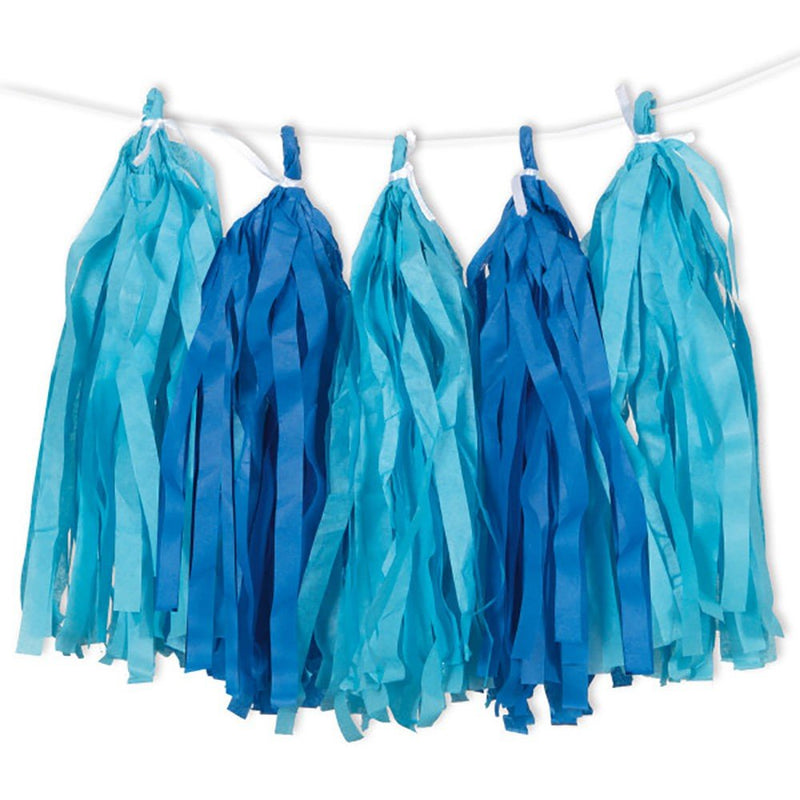 Tissue Paper Tassel Garland - Royal Blue & Light Blue