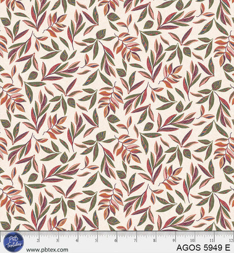 Cotton Print Leaves Fabric Natural Cream 44/45"