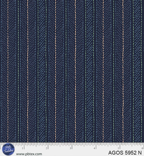 Cotton Print Navy Blue Stripes Fabric 44/45" Per Yard