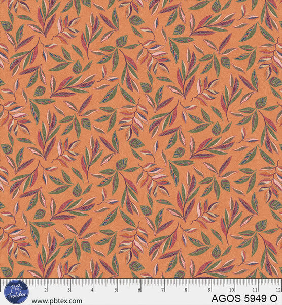 Cotton Print Orange Leaves Fabric 44/45"