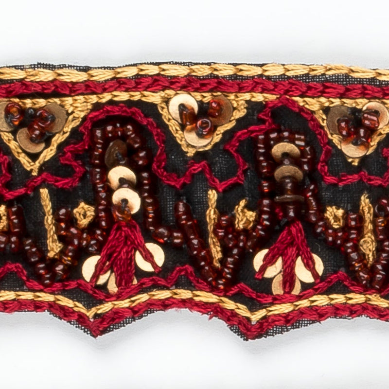 Beaded Sequin Trim Burgundy Gold 1 Inch