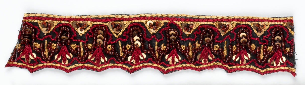 Beaded Sequin Trim Burgundy Gold 1 Inch