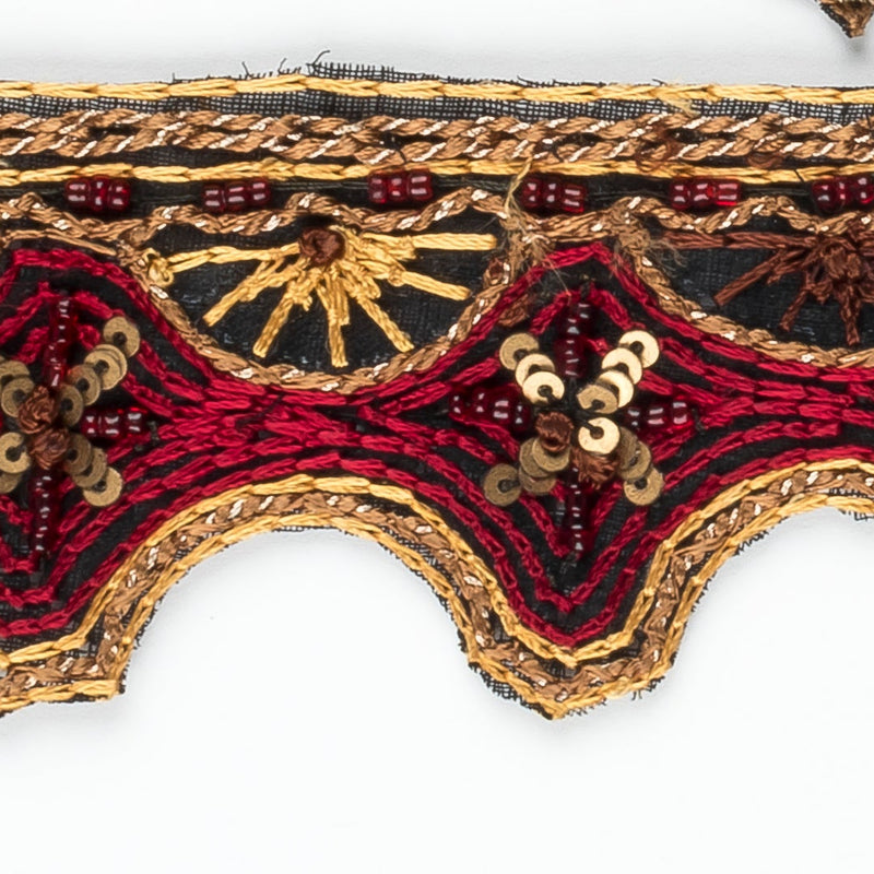 Beaded Sequin Trim Floral Gold Red Brown