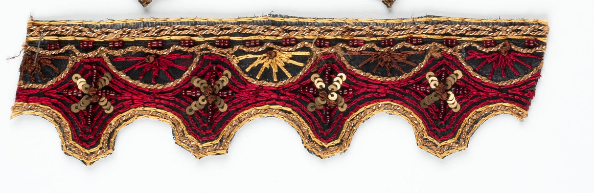 Beaded Sequin Trim Floral Gold Red Brown