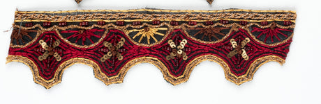 Beaded Sequin Trim Floral Gold Red Brown