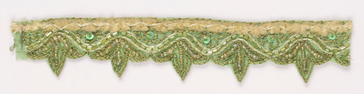 Beaded Sequins Trim Green Floral 1.25"