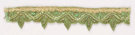 Beaded Sequins Trim Green Floral 1.25"
