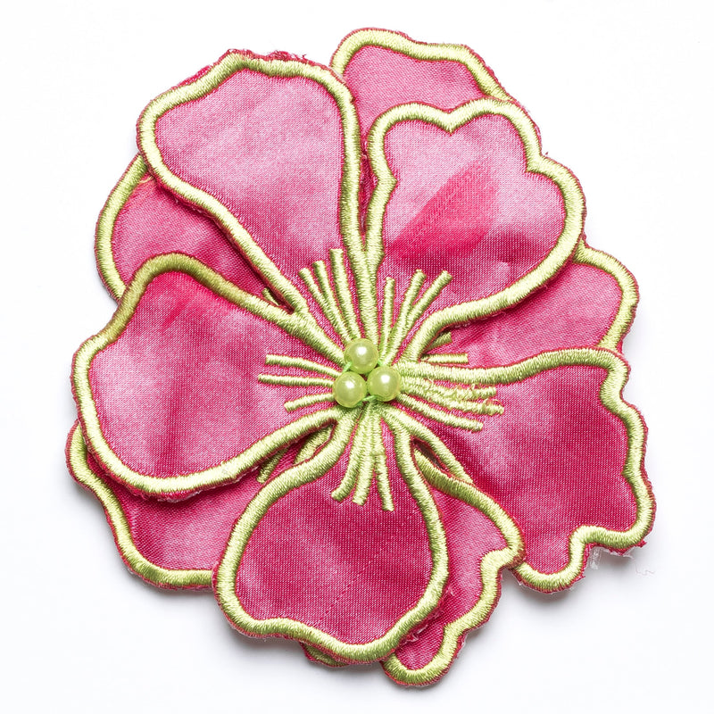 Embroidered Flower Applique Satin 4 x 4