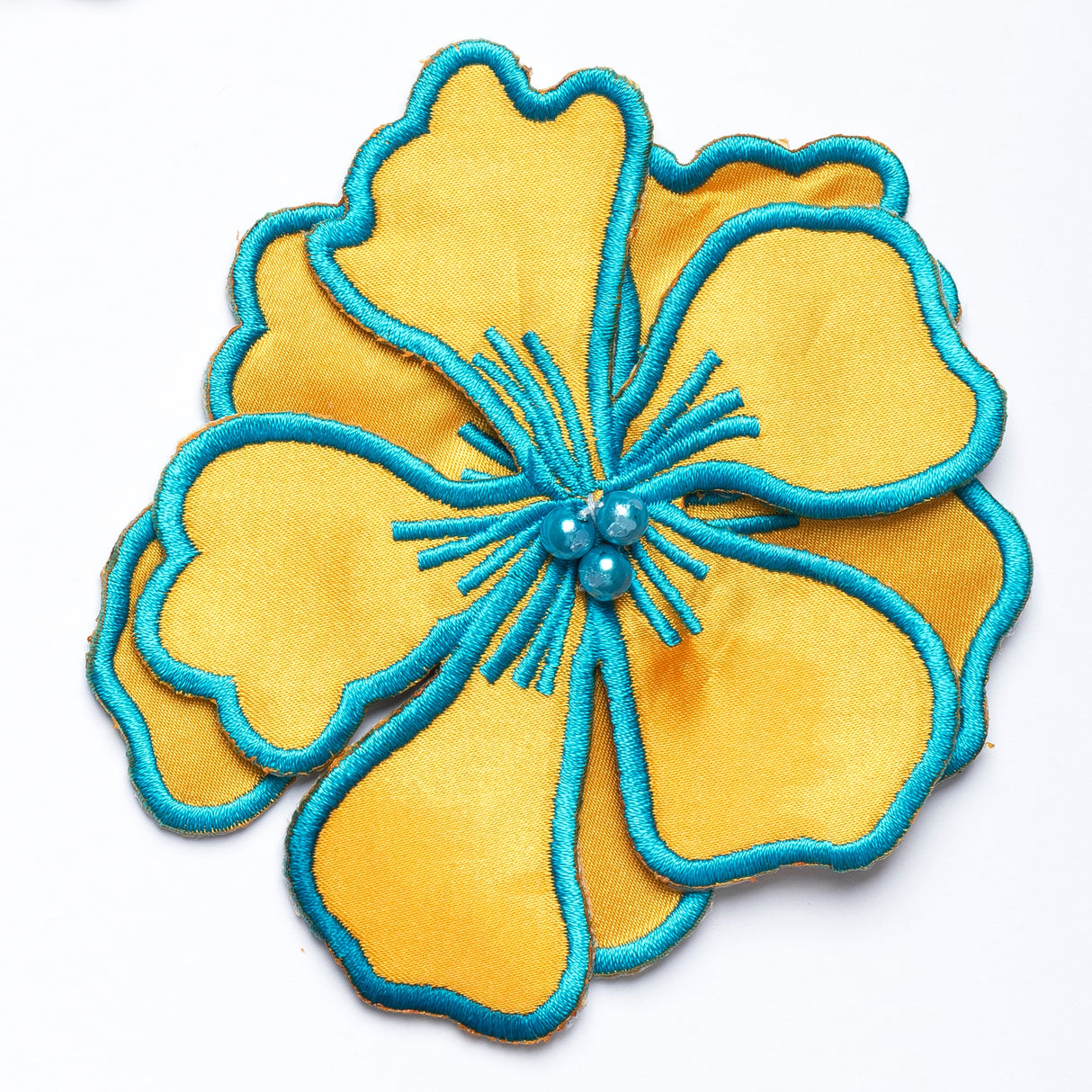 Embroidered Flower Applique Satin 4 x 4