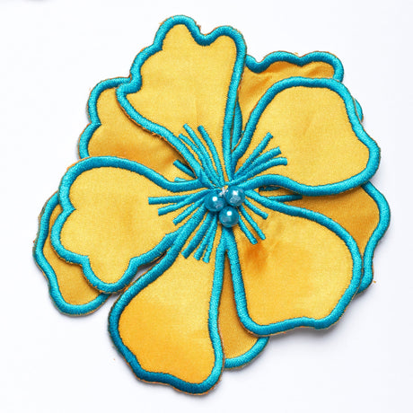 Embroidered Flower Applique Satin 4 x 4