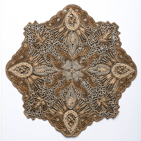 Beaded Floral Applique Gold 7in