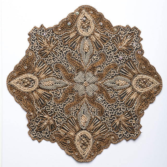 Beaded Floral Applique Gold 7in
