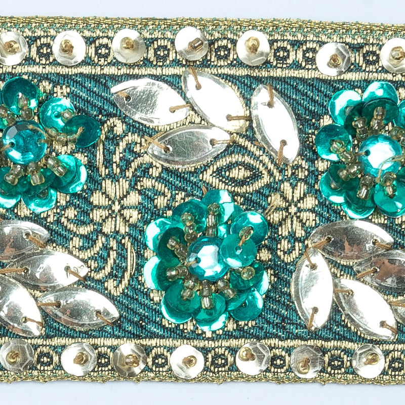 Beaded Sequins Trim 1" Hand-Crafted Indian
