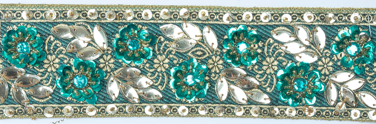 Beaded Sequins Trim 1" Hand-Crafted Indian