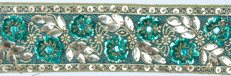 Beaded Sequins Trim 1" Hand-Crafted Indian