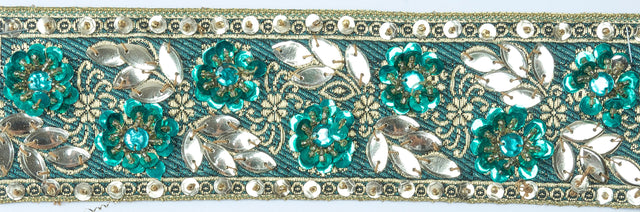 Beaded Sequins Trim 1" Hand-Crafted Indian
