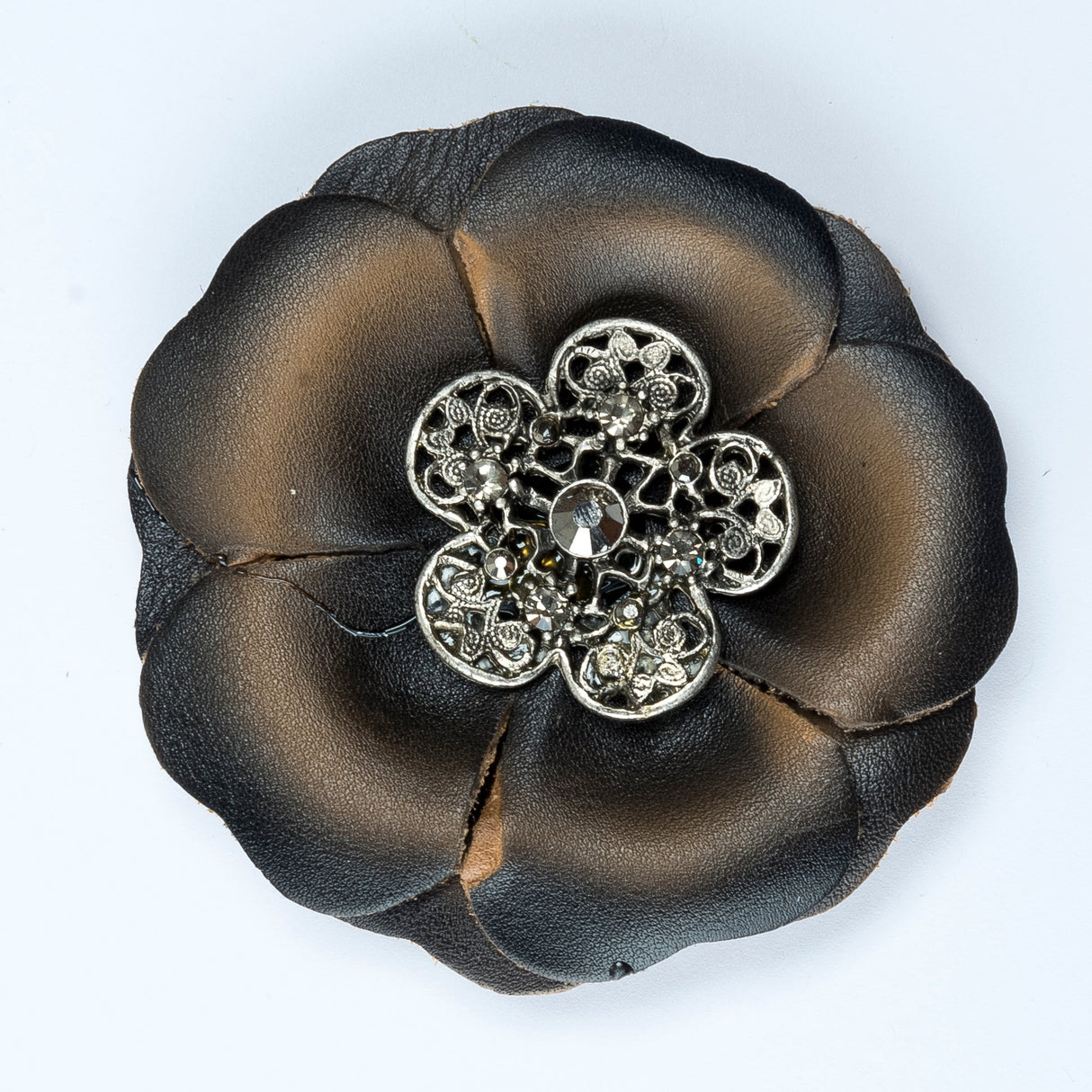 Leather Flower Brooch 3 Inch