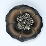 Leather Flower Brooch 3 Inch