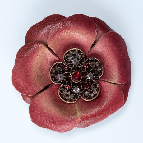 Leather Flower Brooch 3 Inch