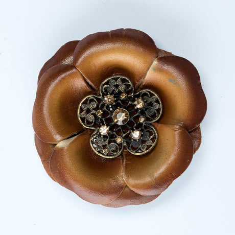 Leather Flower Brooch 3 Inch