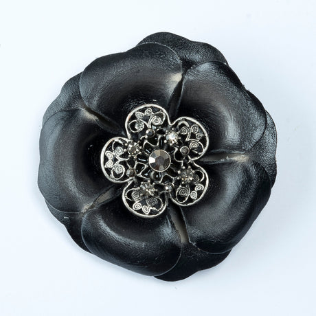 Leather Flower Brooch 3 Inch