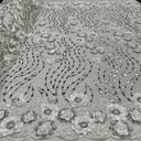 1 yarda de tela de encaje floral 3D amarilla con cuentas y lentejuelas, malla bordada brillante, 52" de ancho, poliéster