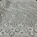 Beaded And Sequined 3D Floral Sparkling Lace Fabric - 100 Percent Polyester Net Mesh, Floral Embroidered, 52" Width (1 Yard)