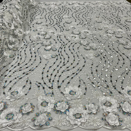 Beaded 3D Floral Lace Fabric 52" Wide