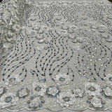 Beaded 3D Floral Lace Fabric