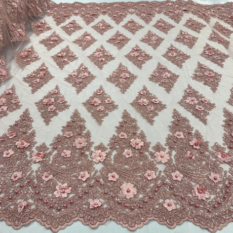 Beaded 3D Floral Lace Mesh