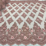 1 Yard Wine Beaded 3D Floral Lace Fabric Embroidered Polyester Net Mesh 51 Inch Width
