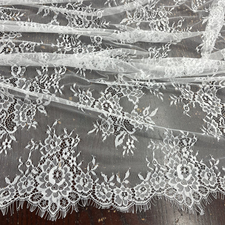 Embroidered Lace Fabric with Eyelash Scallop