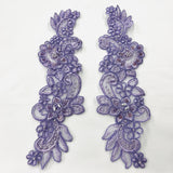 1 Yard Elegant Beaded & Corded Floral Lace Applique on Sheer Polyester Organza,Style 95931N-BP
