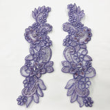 1 Pair 10" x 3" Each Side Beaded & Corded Floral Lace 100% Polyester Organza