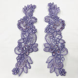 Beaded Corded Floral Lace Applique Polyester Fabric - Floral Embroidered Organza, 10" X 3" Each Side, 4 Colors (1 Pair)