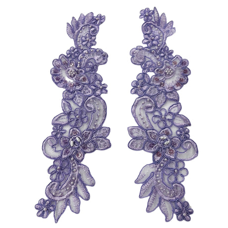 Beaded Corded Floral Lace Applique 10" x 3"