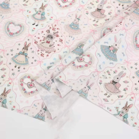 Cute Little Rabbit Print Canvas Fabric – DIY Material