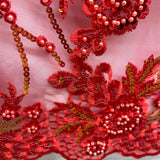 Beaded And Sequined Floral Sparkling Lace Fabric - Rust, Red, Purple Floral Embroidered, 53" Wide (1 Yard)