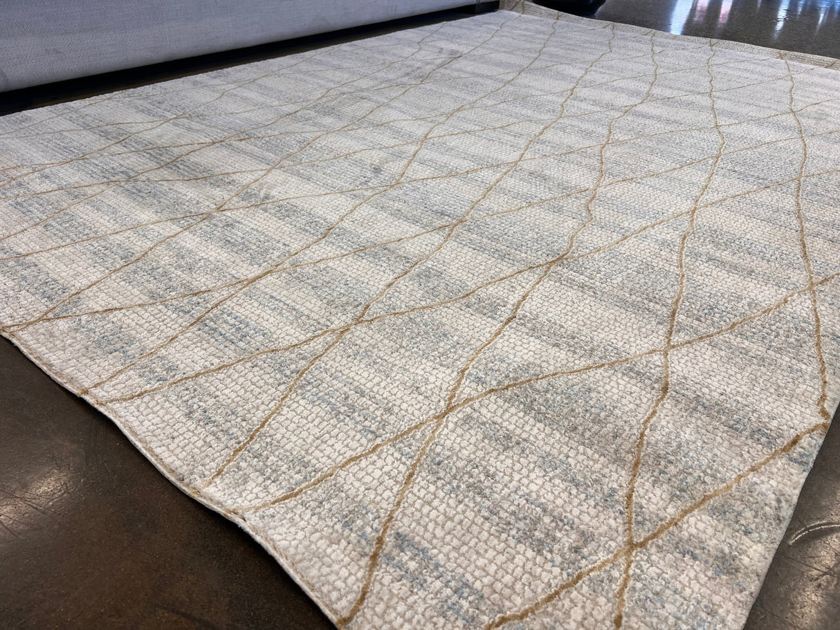 KAI 305 Polyester Fabric - Cream High-Low Texture, Blue Gray Gold-Brown Argyle Design, 5' 3" X 7' 4", 7' 9" X 10' 9", 10' X 13' (1 Unit)