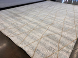 KAI 305 Polyester Fabric - Cream High-Low Texture, Blue Gray Gold-Brown Argyle Design, 5' 3" X 7' 4", 7' 9" X 10' 9", 10' X 13' (1 Unit)